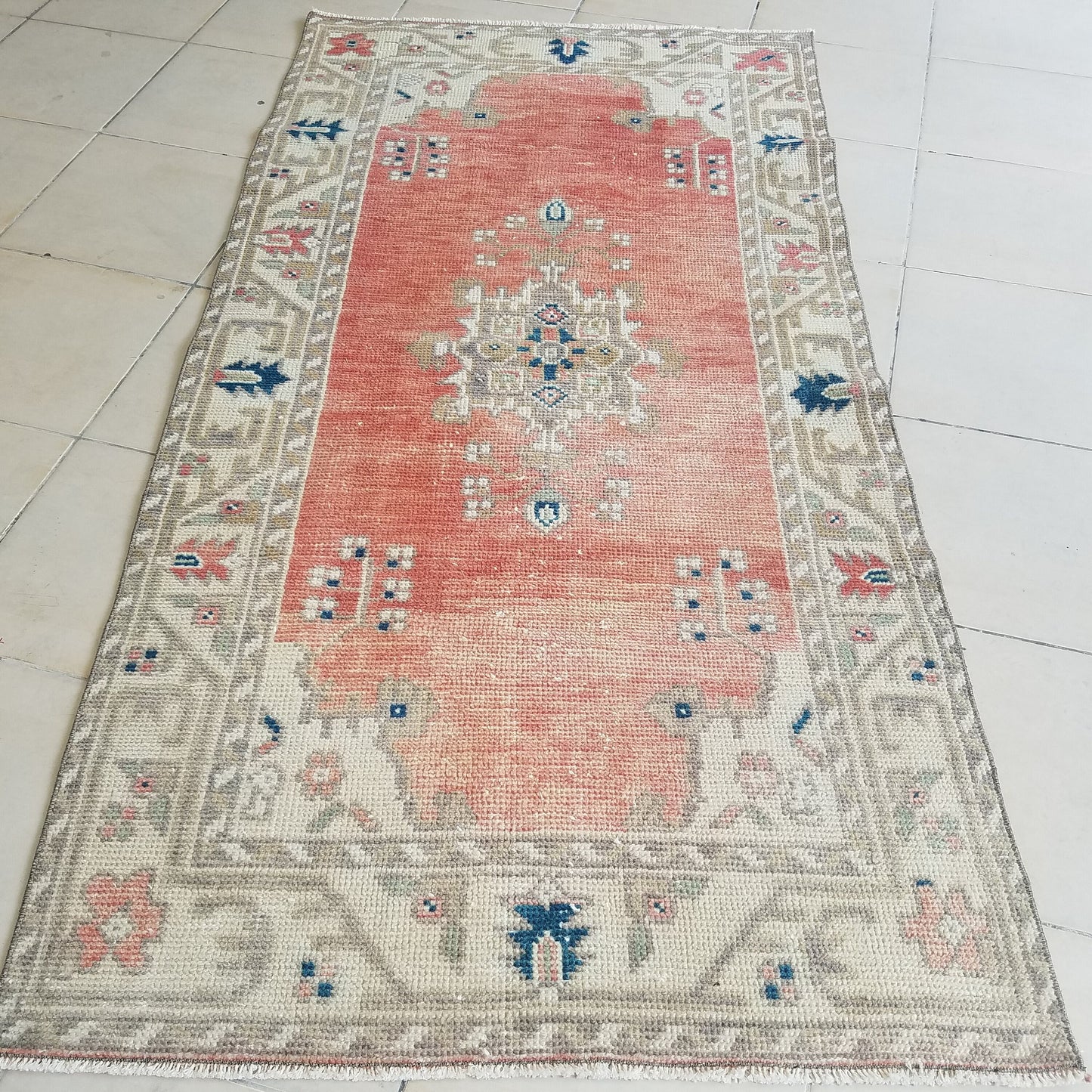 6'3x3'2 handmade vintage rug,wool area rug,