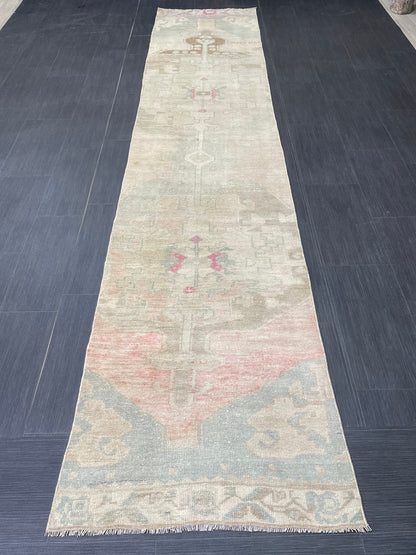 Muted Runner Rug Muted Turkish Runner Rug Vintage 2.5 x 11.5 Runner Rug Hallway Runner Rug Kitchen Runner Rug Oriental Runner Wool Runner