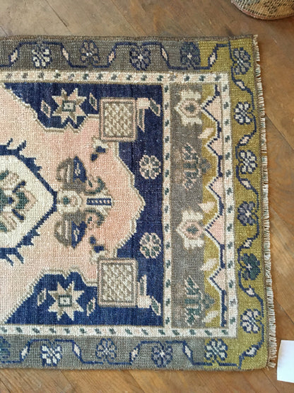2x3 feet turkish small rug, vintage blue bedroom mini rug, oushak kitchen area small rug, handmade wool bath mat rug,entryway tiny muted rug