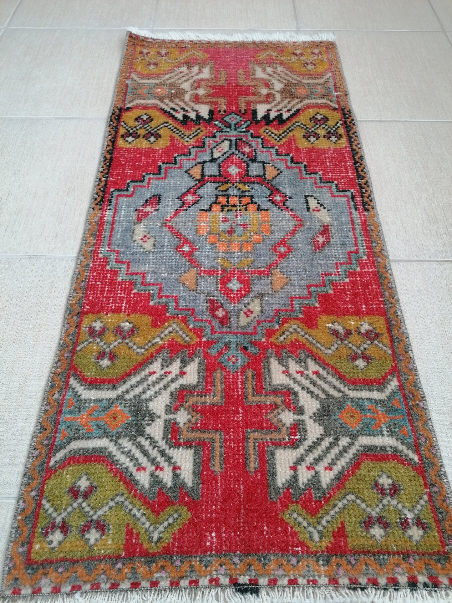 Vintage rug, turkısh rug, small rug, oushak rug, kıtchen rug, area rug 3'4x1'6 feet