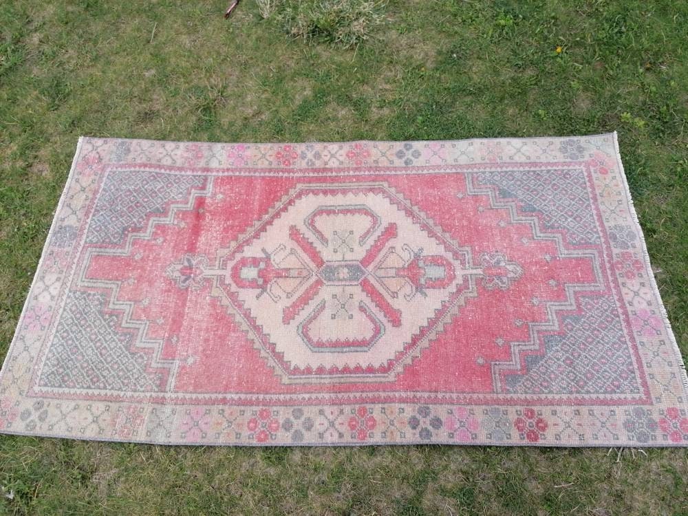 Oushak turkish wool rug 3'5x6'3 turkish handmade rug, vintage rug,kitchen rug, living room rug, bohemian rug