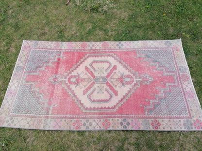 Oushak turkish wool rug 3'5x6'3 turkish handmade rug, vintage rug,kitchen rug, living room rug, bohemian rug