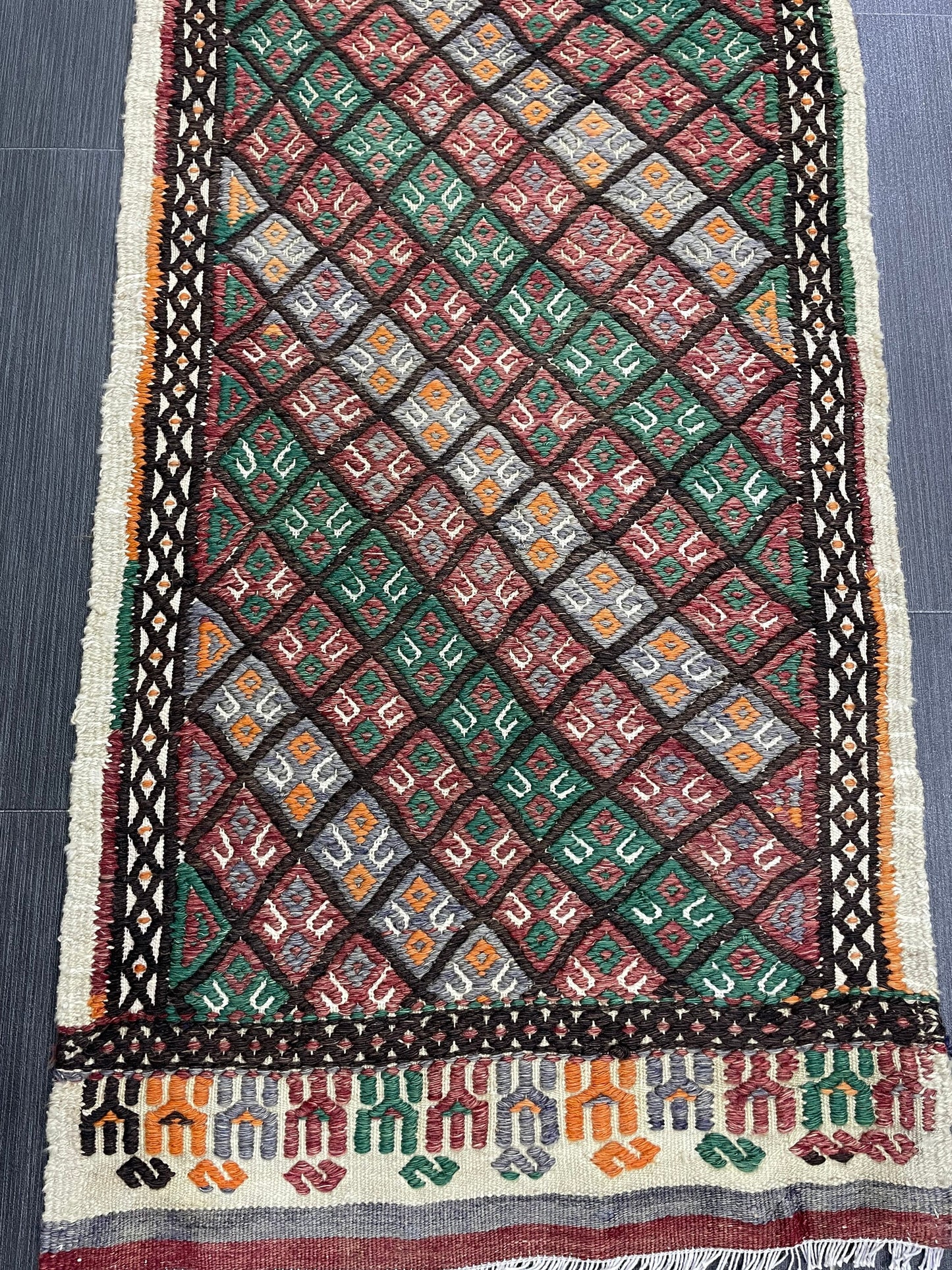 Handmade Embroidery Runner Rug 1.8 x 8 Turkish Runner Rug Flat weave Vintage Runner Rug  Flat-woven Hallway Runner Rug Kitchen Runner