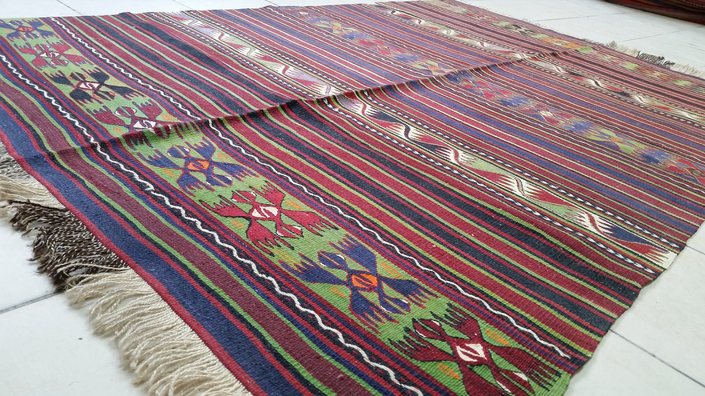 Hand Made Oushak Rug  KiLiM Rug Turkish Rug Vintage Rug Flatwoven with Embroidered