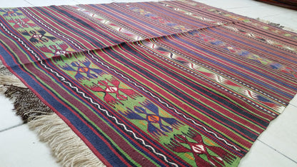 Hand Made Oushak Rug  KiLiM Rug Turkish Rug Vintage Rug Flatwoven with Embroidered