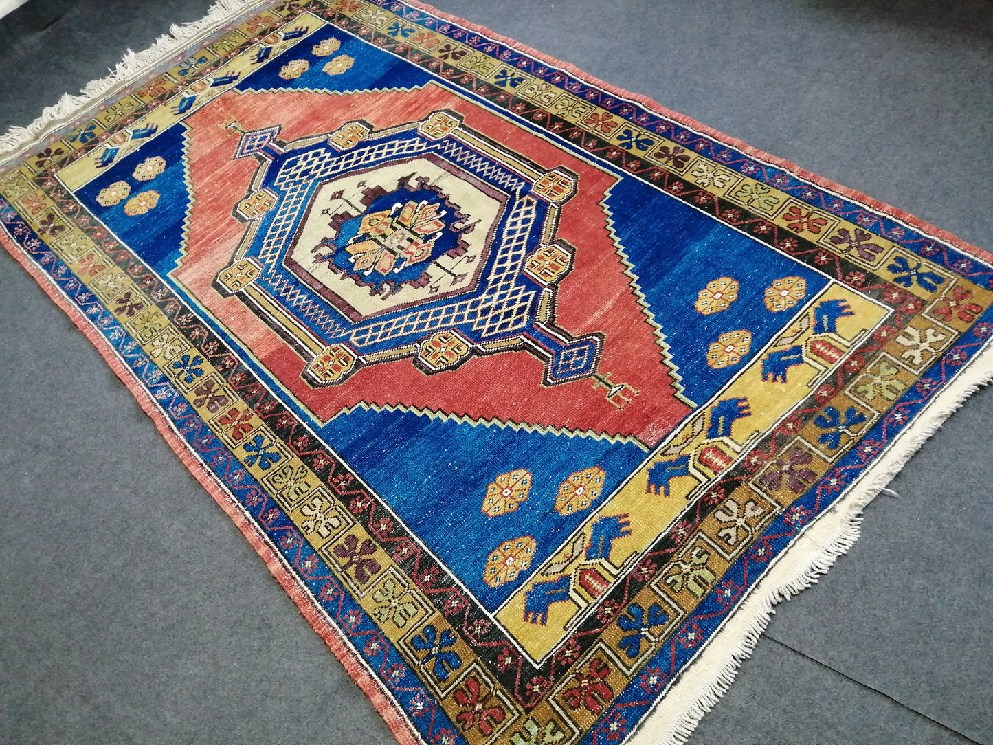 8 X 4.8 OUSHAK RUG TURKISH Oushak Rug Blue Vintage Oushak Runner Rug Vintage Runner Rug Wool Oushak Rug Hand Made Rug Vintage Turkish Rug