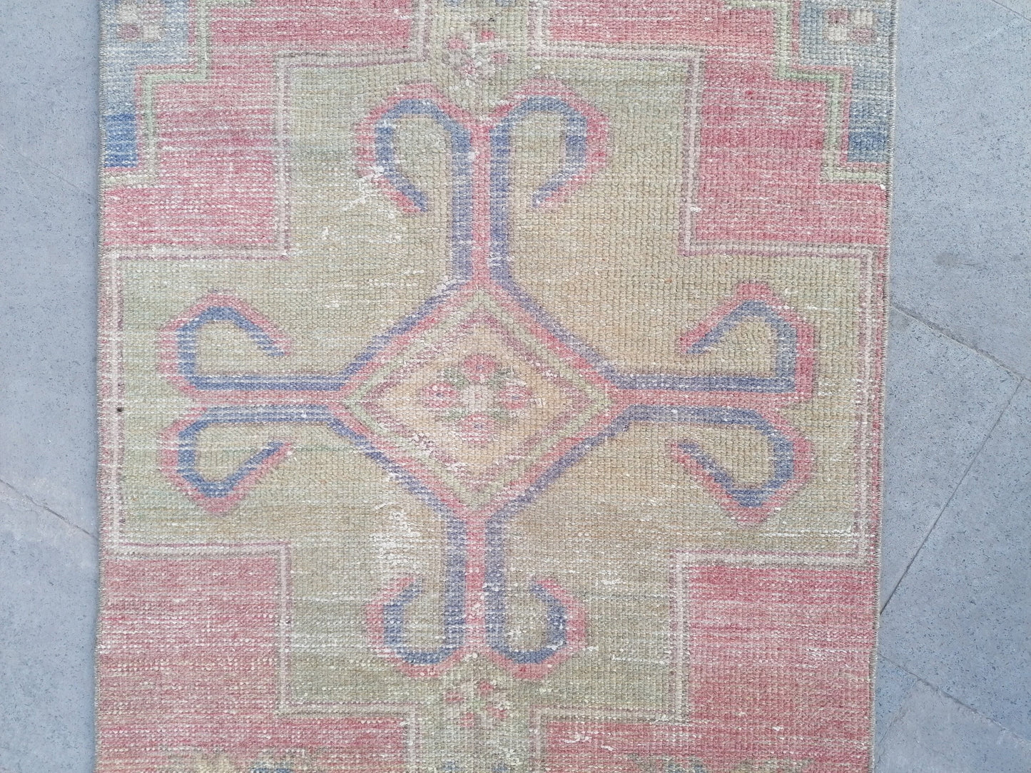 Runner rug 2'7x8'3 distressed vintage runner , rustic hand made wool runner