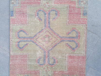 Runner rug 2'7x8'3 distressed vintage runner , rustic hand made wool runner