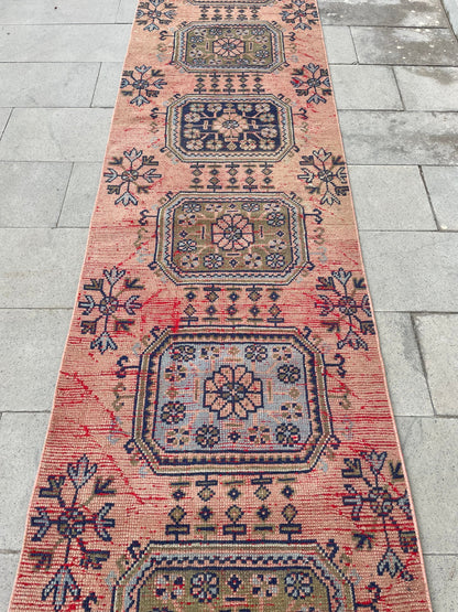 Wool Extra Long Turkish Runner Rug, Very Long Oushak Runner 2.7 x 17.4 ft Rug, Vintage Runner Rug, XL Handmade Runner Rug Staircase carpet