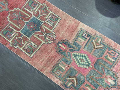 Handmade Runner Rug, 2.8 x 11.2 Turkish Runner Rug, Vintage Runner Rug, Hallway Runner Rug,Hand Knotted Runner Rug Wool Oushak Runner