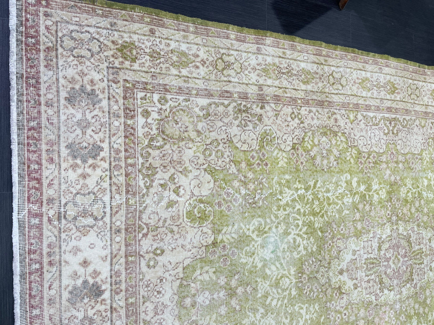 Vintage RUG Turkish 7 x 10.3 Rug Antique Rug Neon Green Rug Wool Muted Oriental Rug Handmade Rug Hand Knotted Rug Persian Rug