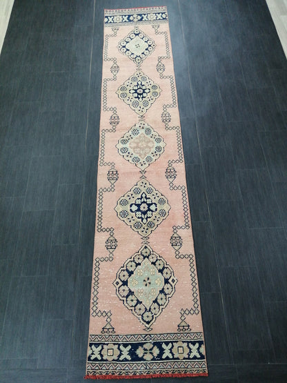 Oushak Runner Rug 2.3 x 11.7  Muted Vintage Runner Rug Hallway Runner Rug Kitchen Runner Rug Wool Runner Rug Wool Oushak Rug