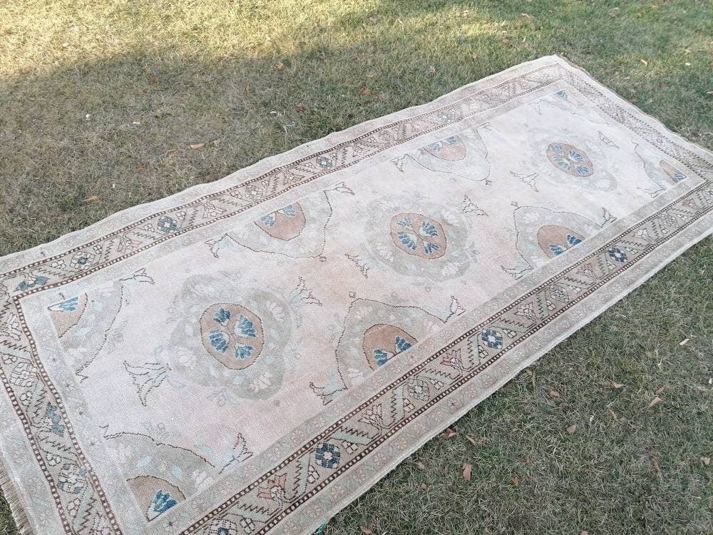 Runner rug,vintage oushak runner 4'7x10'8 neatural hallway runner,vintage runner rug