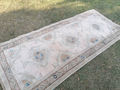 Runner rug,vintage oushak runner 4'7x10'8 neatural hallway runner,vintage runner rug