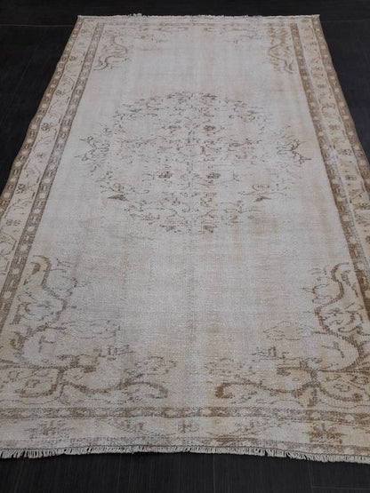 Neutral Oriental Rug 5.2 x 8 TURKISH Oushak Rug Distressed Vintage Antique Rug Vintage Wool Distressed Rug Neutral Hand Made Rug