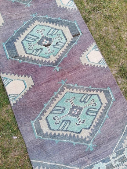 Vintage  purple runner 2'7x9'5 oushak wool runner hallway handmade runner, turkish runner rug, entery runner, kitchen runner