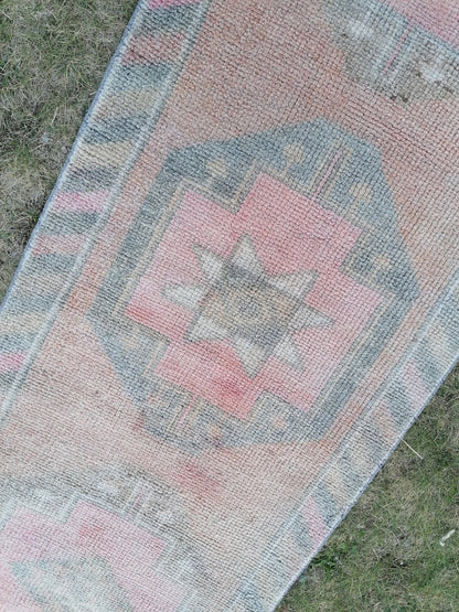 Turkish runner rug,vintage rug,vintage oushak rug 2'10x12'3 wool runner, hand made kitchen rug, hallway runner rug