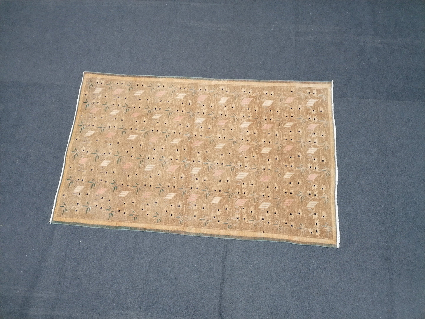 Hand made wool bohemian rug 7'2x4'5 vintage rug