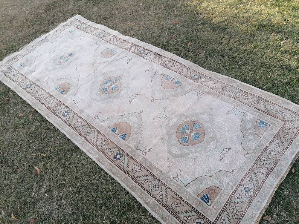 Runner rug,vintage oushak runner 4'7x10'8 neatural hallway runner,vintage runner rug