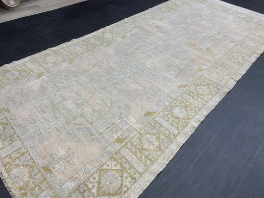 Muted Oushak Runner Rug 5 x 11.5 Vintage Turkish Runner Rug Vintage Runner Rug Hallway Runner Rug Kitchen Runner Rug Wool Runner Rug