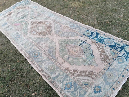 Turkish runner rug 4'9x12'8 runner rug,vintage oushak runner rug,kitchen runner rug,hallway runner rug,vintage runner rug