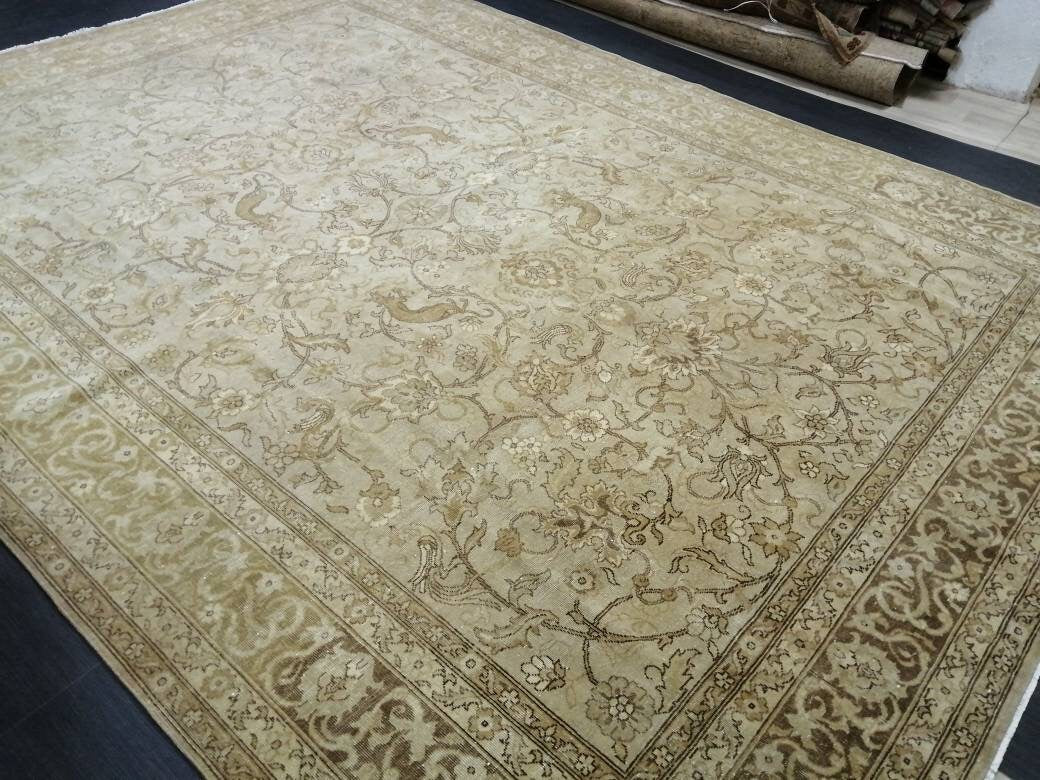 8.6 x 12 Large Persian RUG Oriental Rug Vintage Oushak Runner Rug 8 x 12 Rug Wool Turkish Rug Hand Made Rug 9x12 Brown Vintage Persian Rug