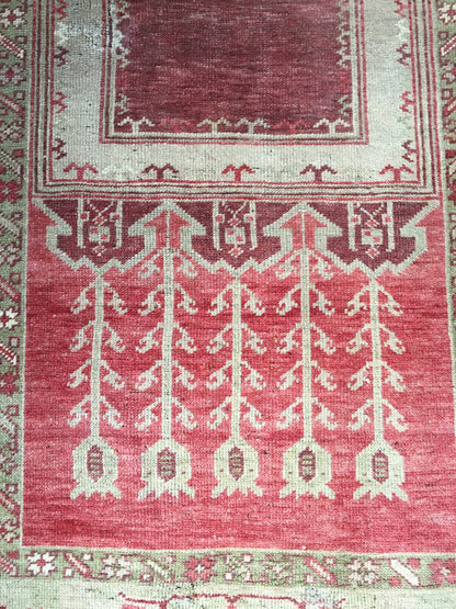 3x5 feet muted handmade turkish area rug, vintage oushak floor rug, red kitchen middle rug, beige wool bedroom rug, living room accent rugs