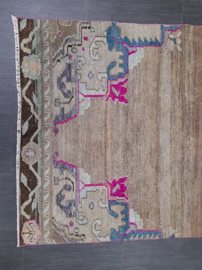 Vintage Runner Rug 3.6 x 10.5 Turkish Runner Rug Varigated  Brown Vintage Runner Rug Hallway Runner Rug Kitchen Runner Rug Wool Runner