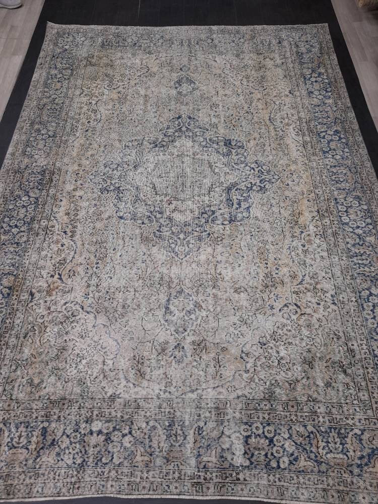 Large OUSHAK RUG TURKISH Oushak Rug Vintage 8.6 x 12.5 Rug Vintage Persian Rug Wool Oriental Rug Hand Made Rug 9x12 Vintage Turkish Rug