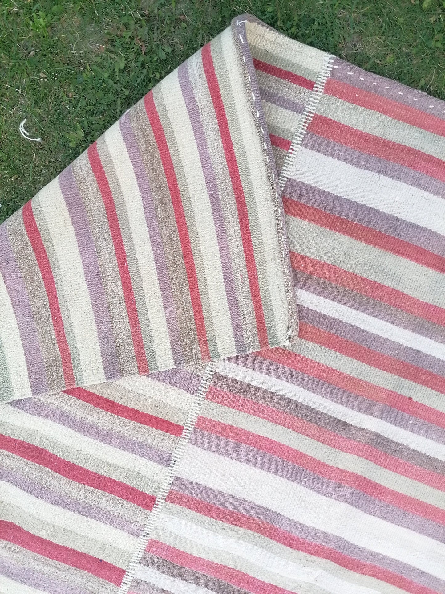 7 x 9 Handmade flatweave kilim rug  stripe wool rug, woven rug, pastel turkish kilim, muted flat_weaving rug