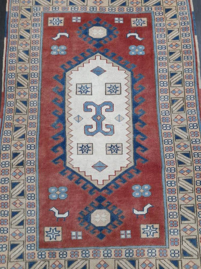 VINTAGE RUG 4.4 x 6.3 TURKISH Rug Vintage Oushak Rug Hand Knotted Rug Wool Oushak Rug Hand Made Rugs Vintage Turkish Rug Hand Knotted Rug
