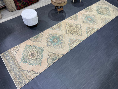 Distressed VINTAGE Rugs, Handmade Runner Rug, Oushak 2.9 x 12.2 Rug, Rustic Runner Rug, Antique Rug, Turkish Rug, Farmhouse Rug, Wool rug