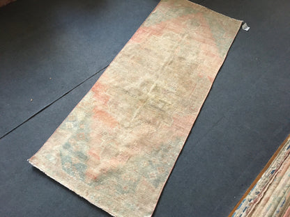 3x7 feet faded kitchen area rug, vintage handmade bathroom runner, long entryway runner rug, turkish living room runner,laundry floor runner