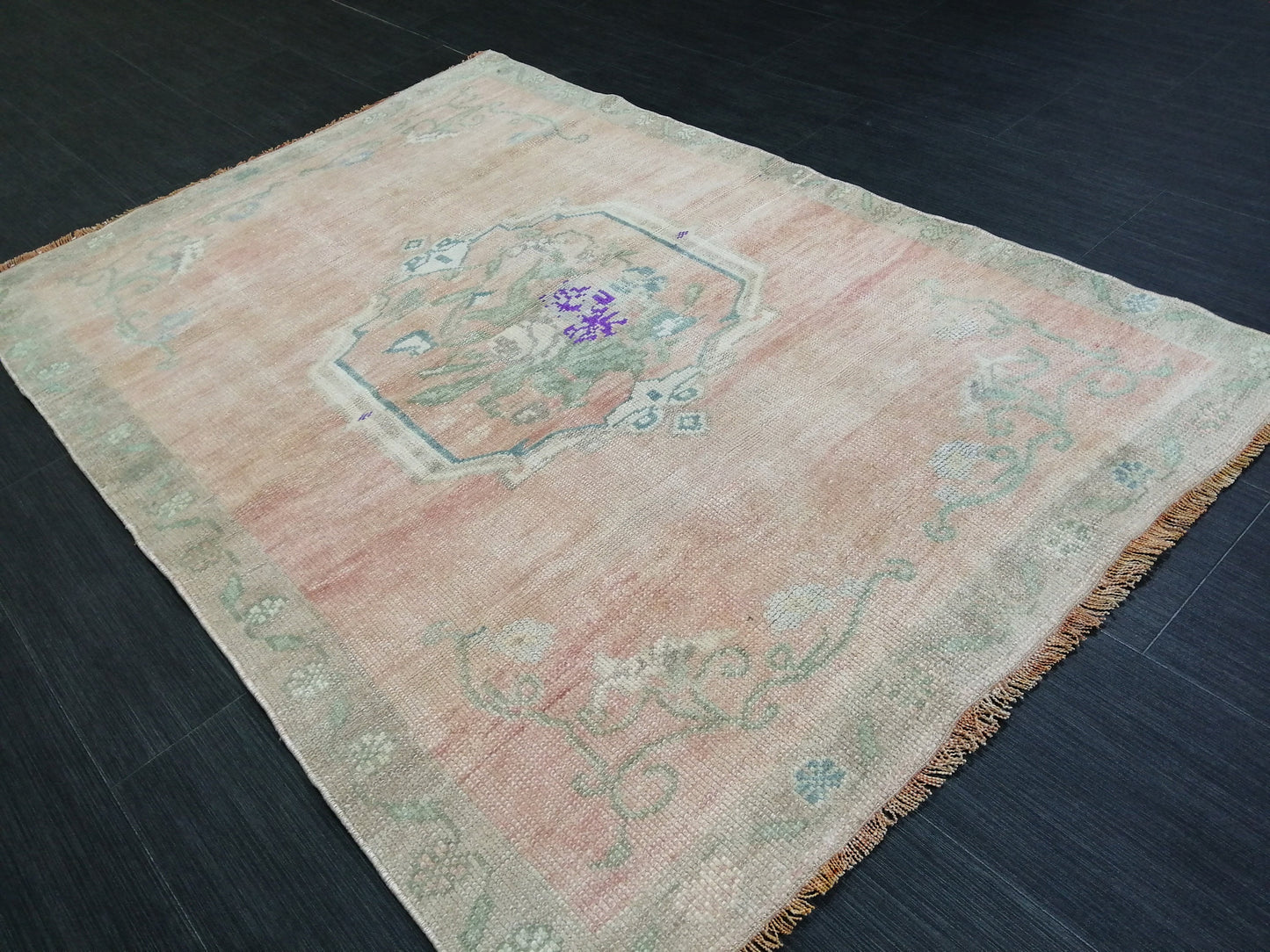 3.4 x 4.9 OUSHAK RUG TURKISH Oushak Rug Vintage Muted Oriental Rug Vintage Runner Rug Wool Oushak Rug Hand Made Rugs Vintage Turkish Rug