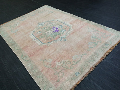 3.4 x 4.9 OUSHAK RUG TURKISH Oushak Rug Vintage Muted Oriental Rug Vintage Runner Rug Wool Oushak Rug Hand Made Rugs Vintage Turkish Rug