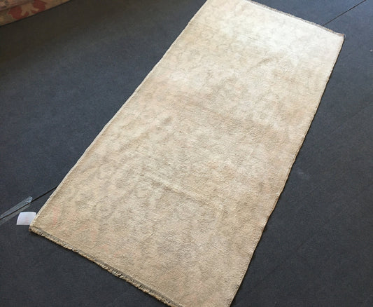 3x6 feet faded color handmade wool oushak floor rug, vintage turkish living room area rug, hallway bohemian antique rug, bedroom large rugs