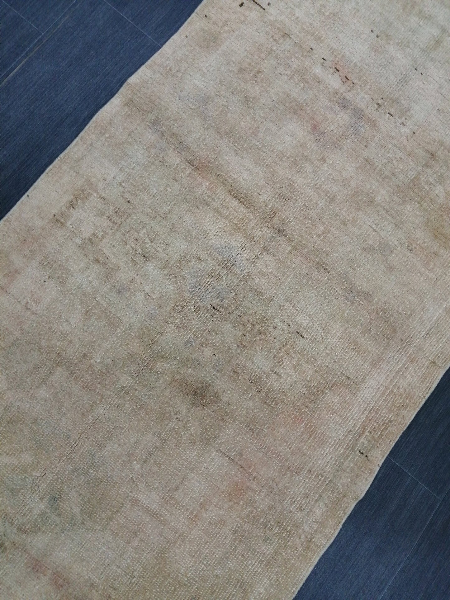 Muted Oushak Runner 2.7 x 9.8 Rug Turkish Runner Rug Faded Vintage Runner Rug Hallway Runner Rug Neutral Kitchen Runner Rug Wool Runner Rug