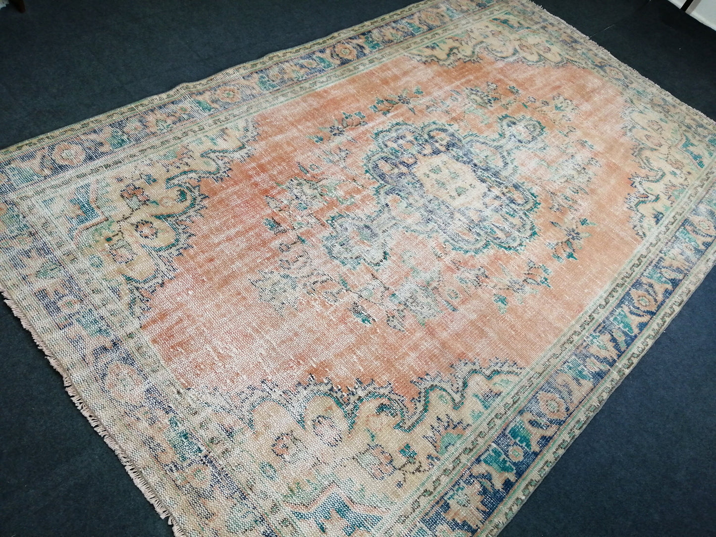 6 x 9.6 Large OUSHAK RUG TURKISH Oushak Rug Vintage Oushak Runner Rug 6 by 10 Muted Vintage Rug Wool Oushak Rug Hand Made Rugs