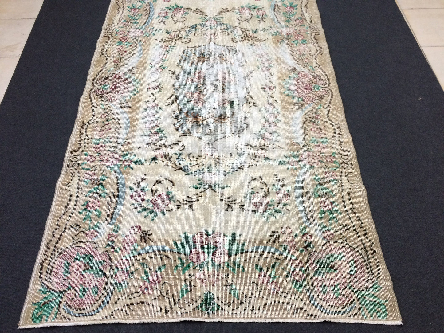 Vintage Rug Hand Made Oushak Rug Distressed  Rug Wool Turkish Rugs