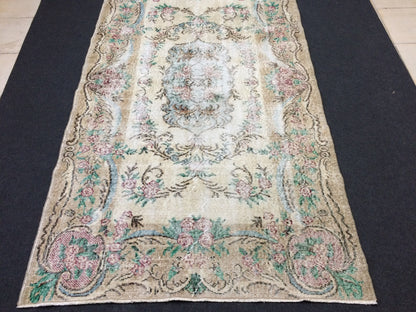 Vintage Rug Hand Made Oushak Rug Distressed  Rug Wool Turkish Rugs