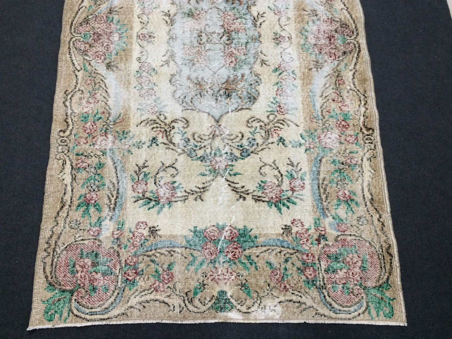 Vintage Rug Hand Made Oushak Rug Distressed  Rug Wool Turkish Rugs