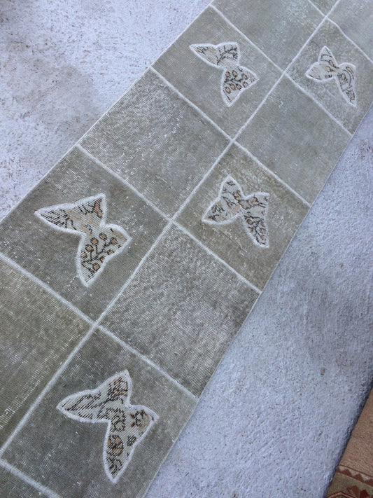 Butterfly RUNNER Rug, Vintage Patchwork RUNNER Rug, Bohemian RUNNER Rug Oushak Rug,Hand woven Rug animal Motif, Oriental Carpet Runner