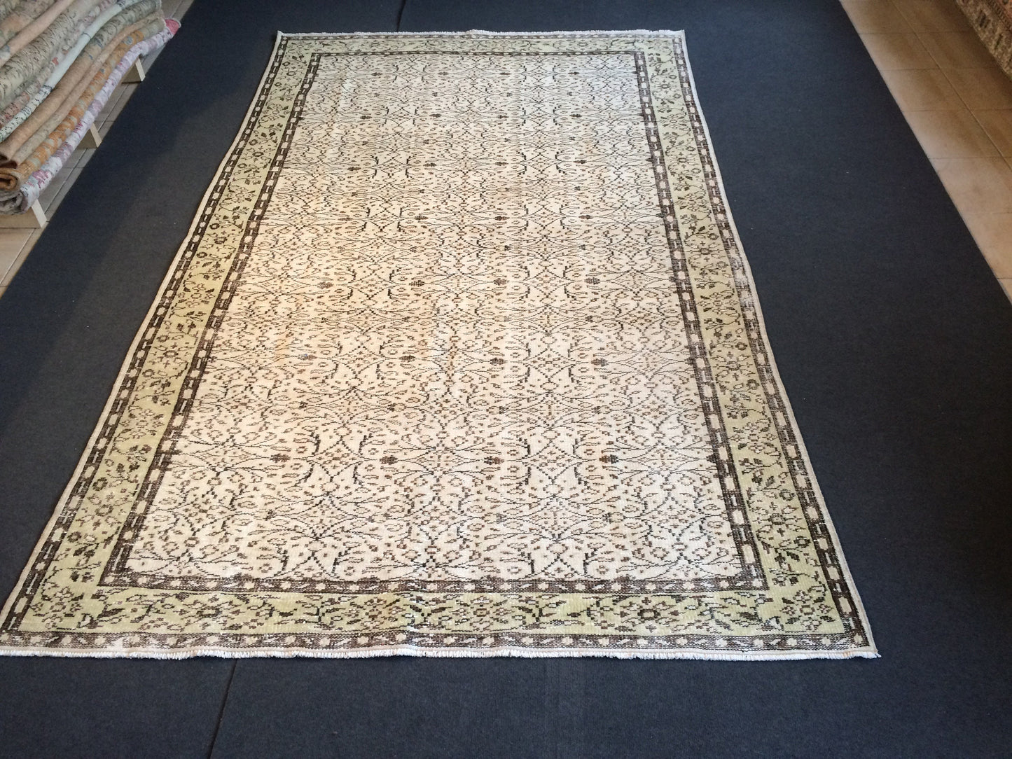 9.6 X 6 Green Flowers motifs Rug, Wool   Oushak Rug, Oushak Rug, Turkish Oushak Rug 6 by 10 Muted Rug