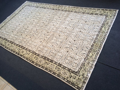 9.6 X 6 Green Flowers motifs Rug, Wool   Oushak Rug, Oushak Rug, Turkish Oushak Rug 6 by 10 Muted Rug