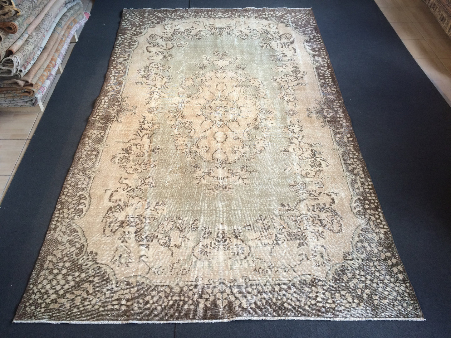 6.5 x 10.8 Vintage Light Green  Rug, Large Area Vintage Rug, Oushak Rug,Turkish Rug Hand woven Rug 6.5x11 Muted Rug