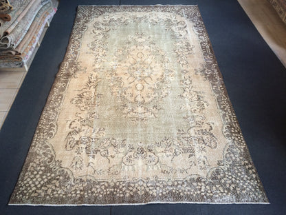 6.5 x 10.8 Vintage Light Green  Rug, Large Area Vintage Rug, Oushak Rug,Turkish Rug Hand woven Rug 6.5x11 Muted Rug