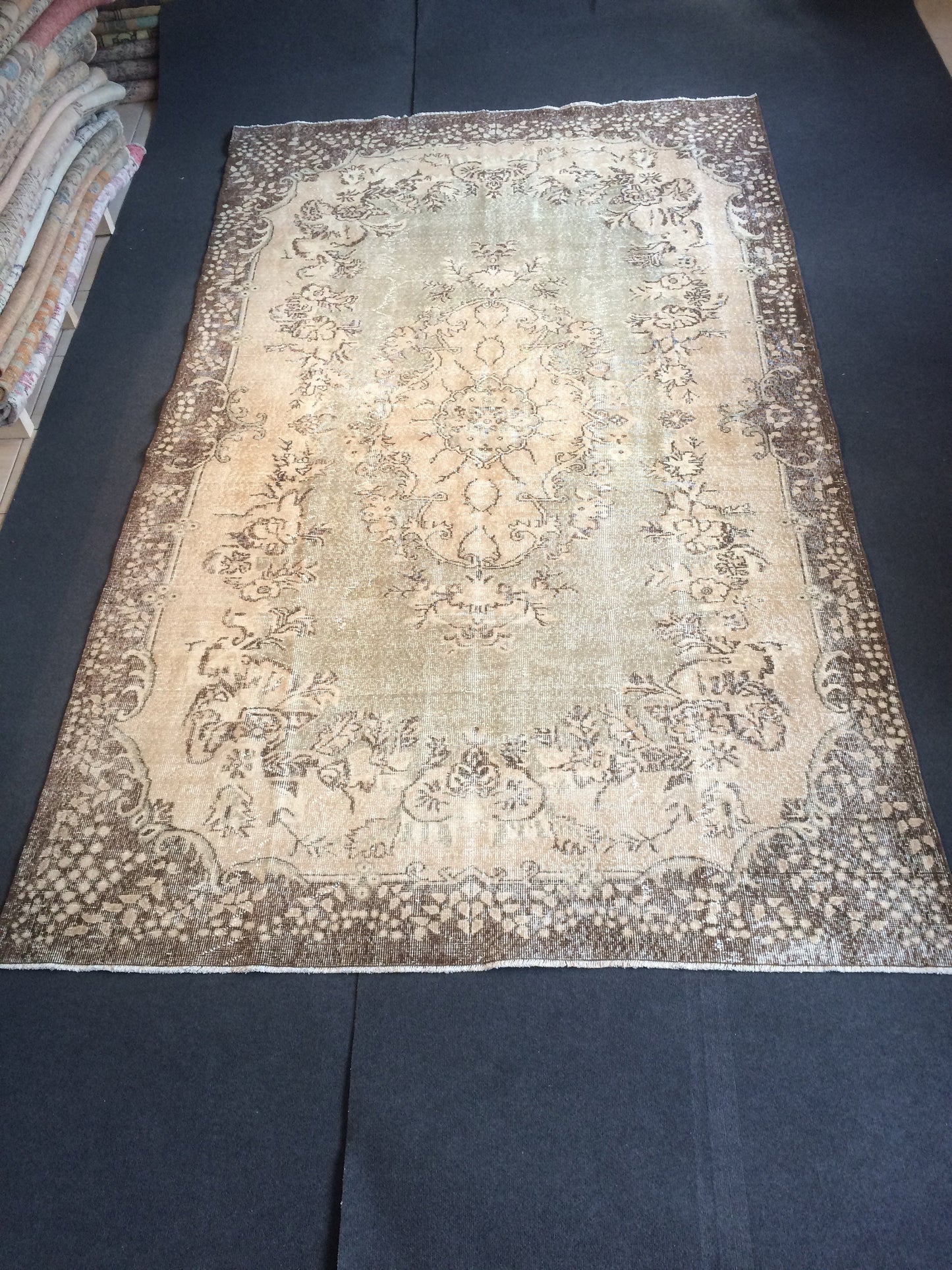 6.5 x 10.8 Vintage Light Green  Rug, Large Area Vintage Rug, Oushak Rug,Turkish Rug Hand woven Rug 6.5x11 Muted Rug