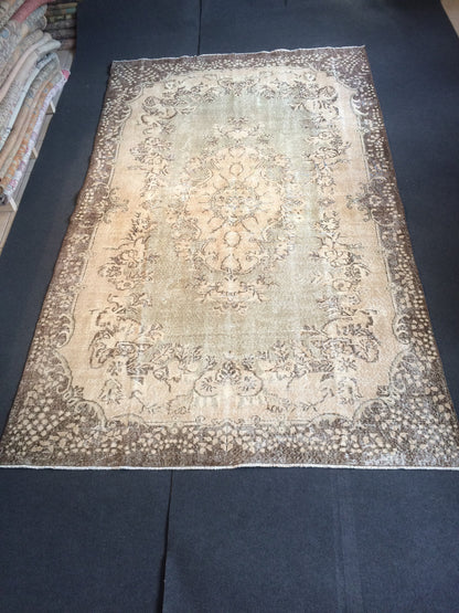 6.5 x 10.8 Vintage Light Green  Rug, Large Area Vintage Rug, Oushak Rug,Turkish Rug Hand woven Rug 6.5x11 Muted Rug