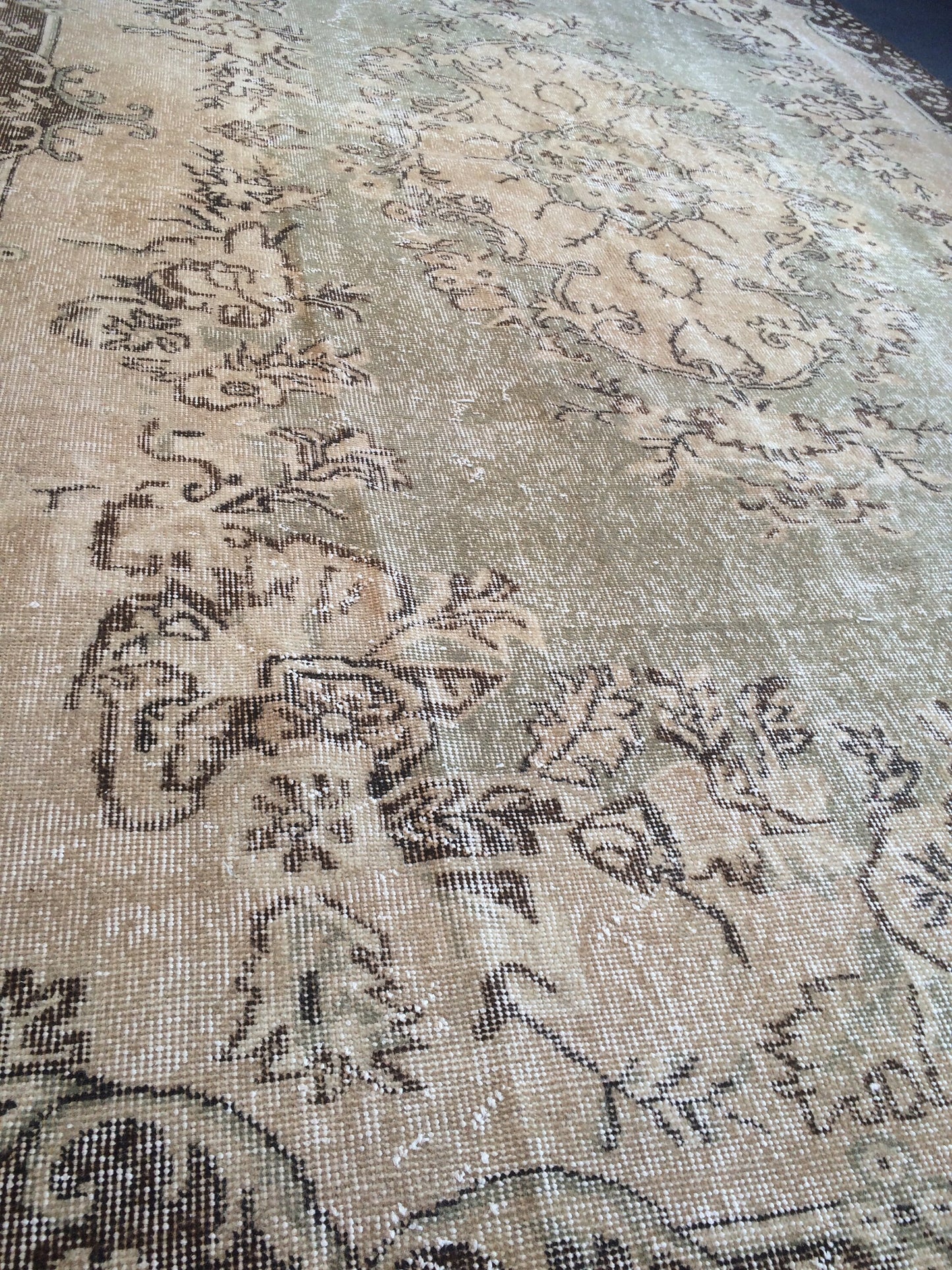 6.5 x 10.8 Vintage Light Green  Rug, Large Area Vintage Rug, Oushak Rug,Turkish Rug Hand woven Rug 6.5x11 Muted Rug