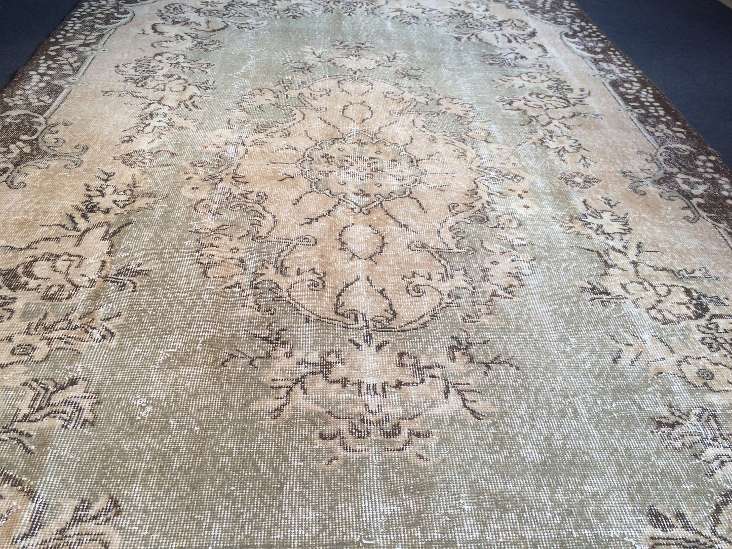 6.5 x 10.8 Vintage Light Green  Rug, Large Area Vintage Rug, Oushak Rug,Turkish Rug Hand woven Rug 6.5x11 Muted Rug